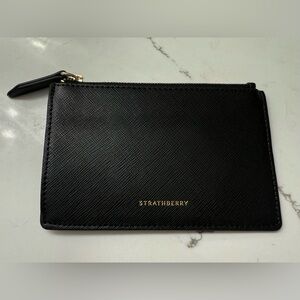 Strathberry Black Textured Leather Zip Pouch